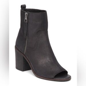 Lucky Brand Kamren Black Leather Peep-Toe Ankle Booties